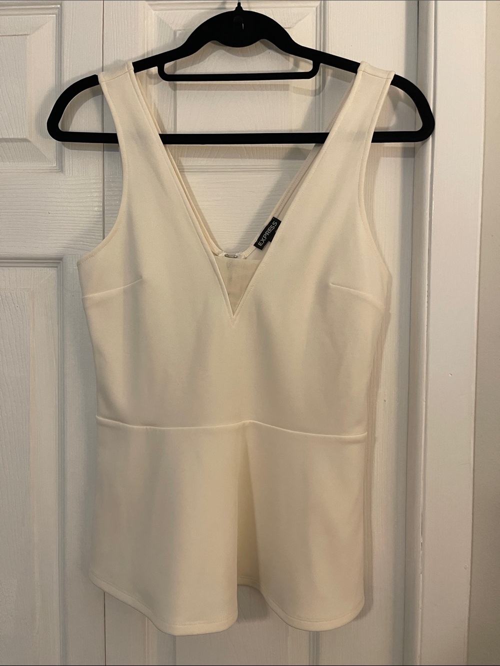 Express Cream Peplum V-Neck Top